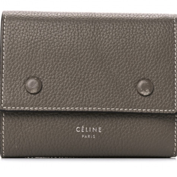 Authentic Celine Drummed Grained Calfskin Trifold Wallet Grey - Picture 1 of 15